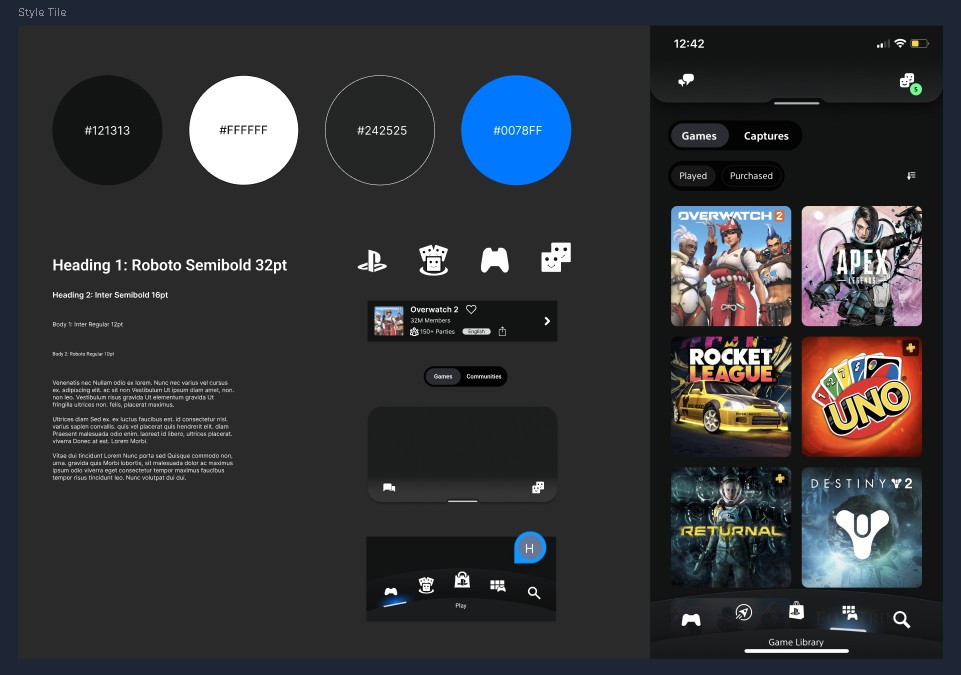 Refined style tile applying the color, type, and iconography system to a live screen