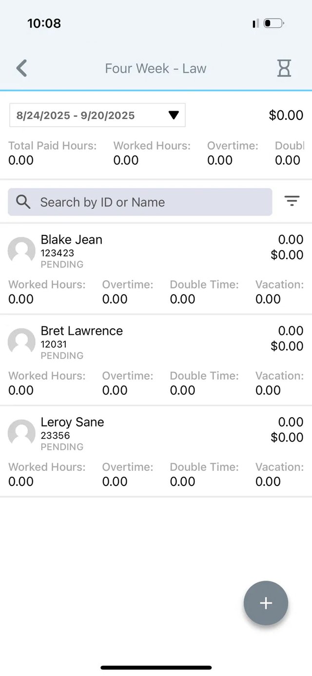 Original Workeasy four week approval table with columns cut off at the edge of the phone screen